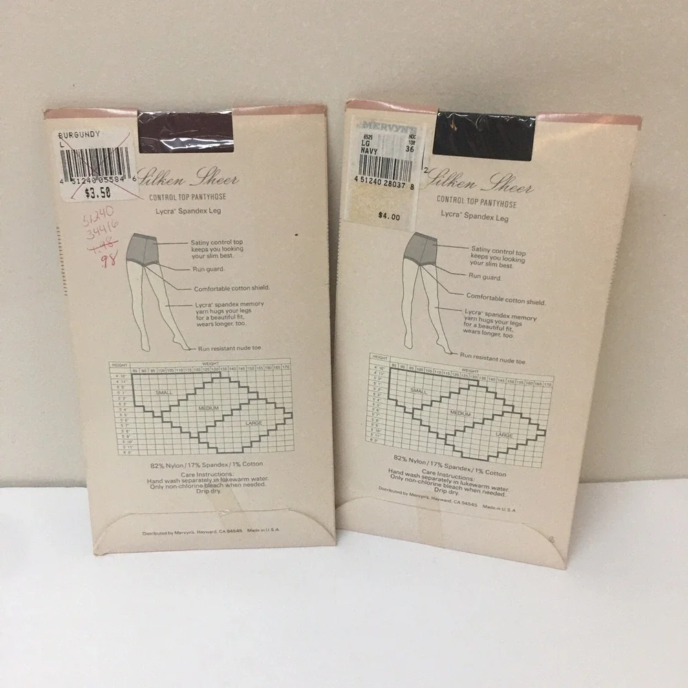 Vintage TJW Mervyn's Navy & Burgundy Pantyhose 2 Pair Lot Size Large Control Top